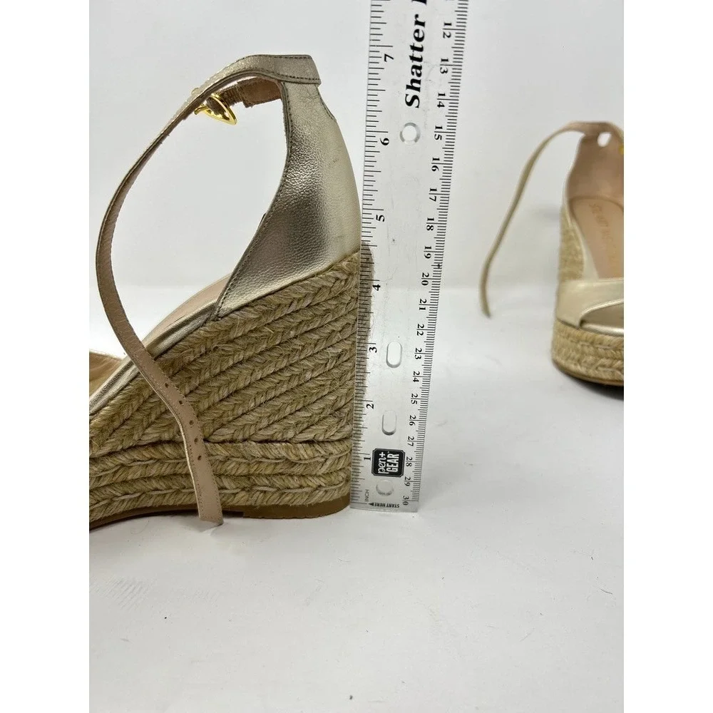 STUART WEITZMAN Nudistcurve Metallic Espadrille Wedge Sandals 6 - Picture 9 of 9